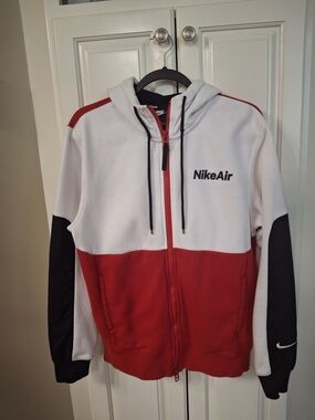 Nike Men’s White, Red & Black Colorblock Zip Hoodie Jacket